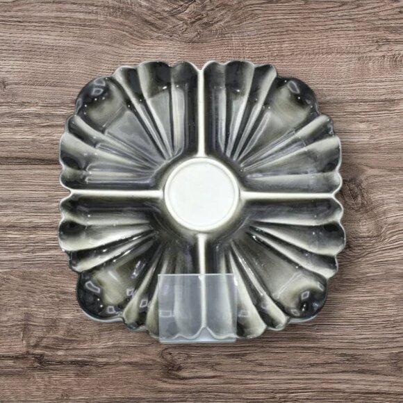 MCM Vintage Serving Tray Ceramic Pottery 4-Section Dip Stand Black Gray - Picture 1 of 8
